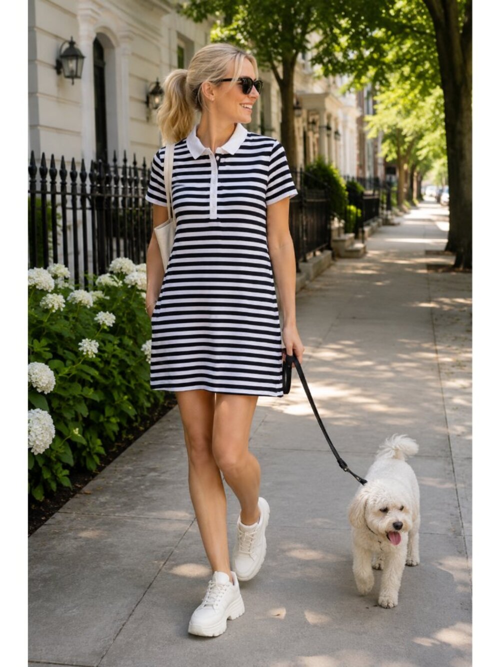 Tommy‎ Hilfiger Striped Polo Dress Medium Navy & White Cottagecore Summer